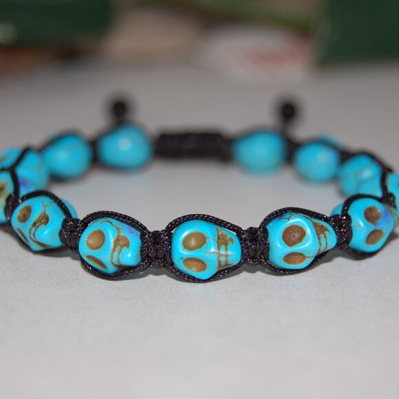 Skull Bracelet,Stone Skull Bracelet,Skull Drawstring Bracelet,Ethnic Bracelet - Picture 1 of 2